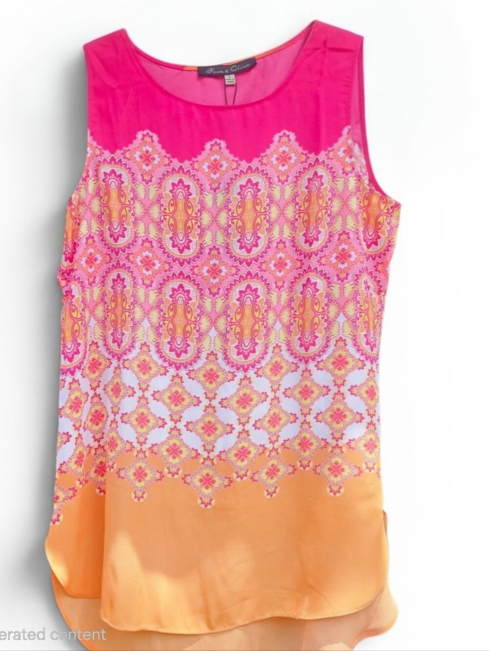 Rose & Olive Pink Orange Paisley Medallion Tank Top Size Small